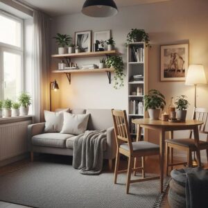 Cozy small apartment interior demonstrating efficient space utilization