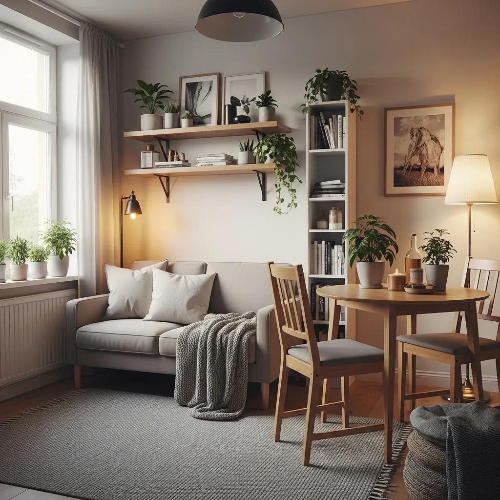 Cozy small apartment interior demonstrating efficient space utilization