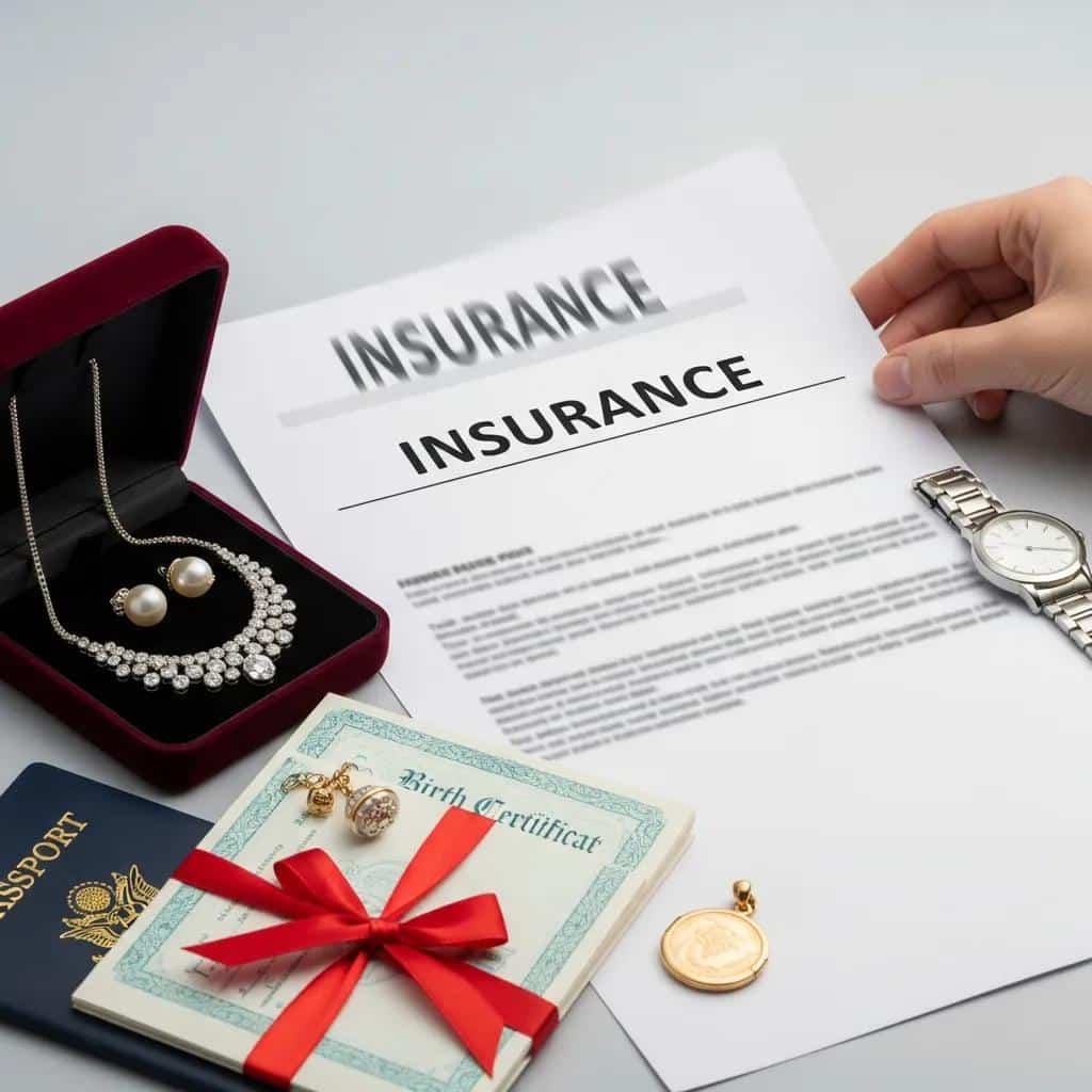 Moving insurance document with valuable items like jewelry and important papers
