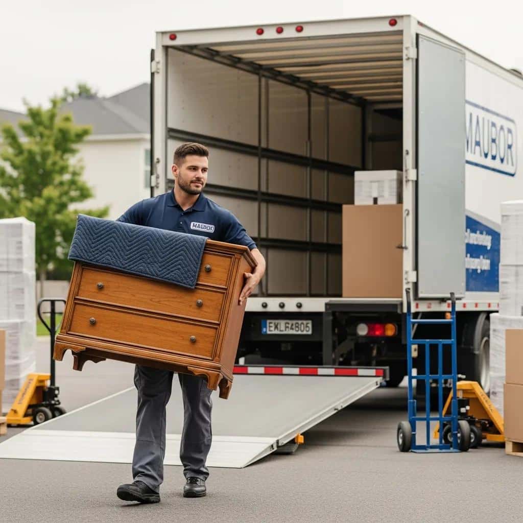 Professional mover handling furniture, representing reliability and trust in moving services